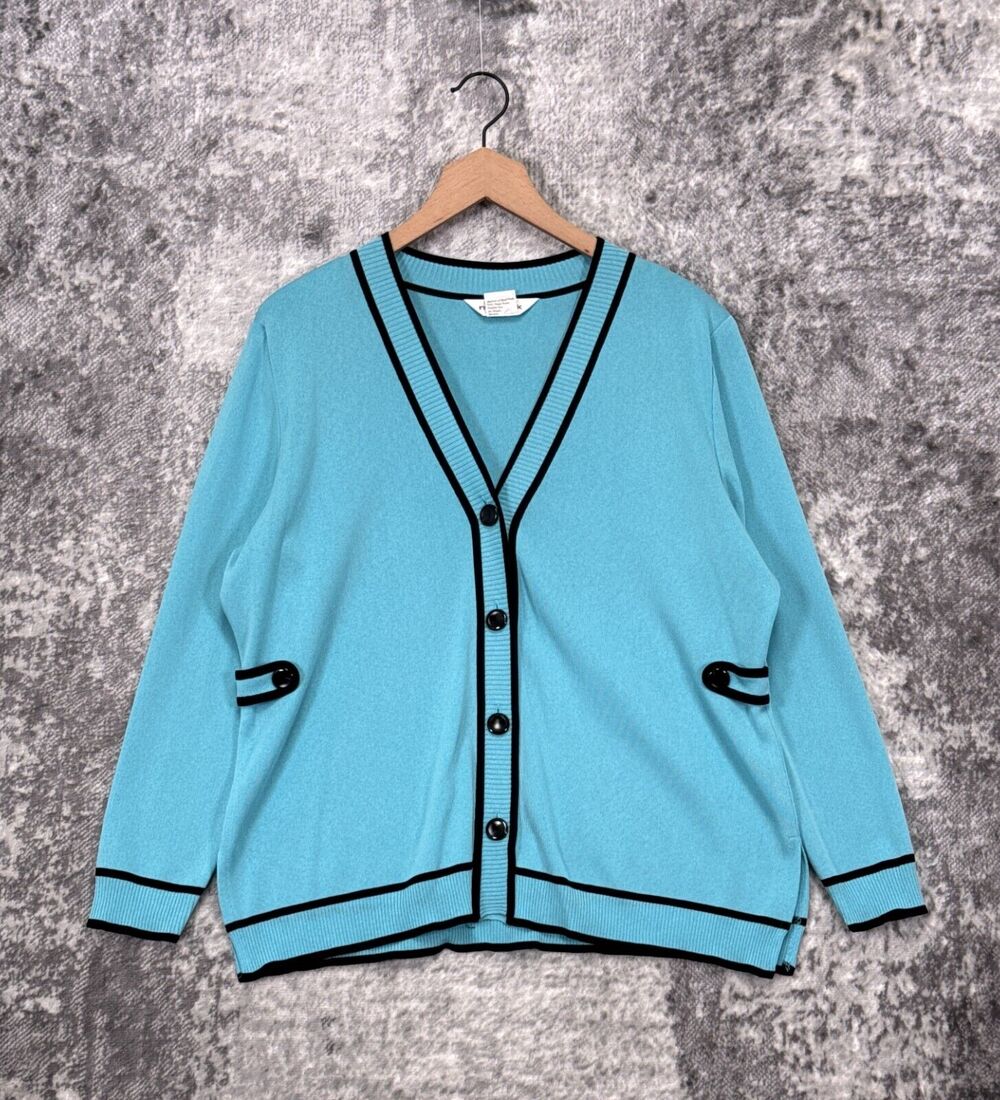 Misook Jacket XL Petite Womens Baby Blue Button Front Cardigan Classic Knit
